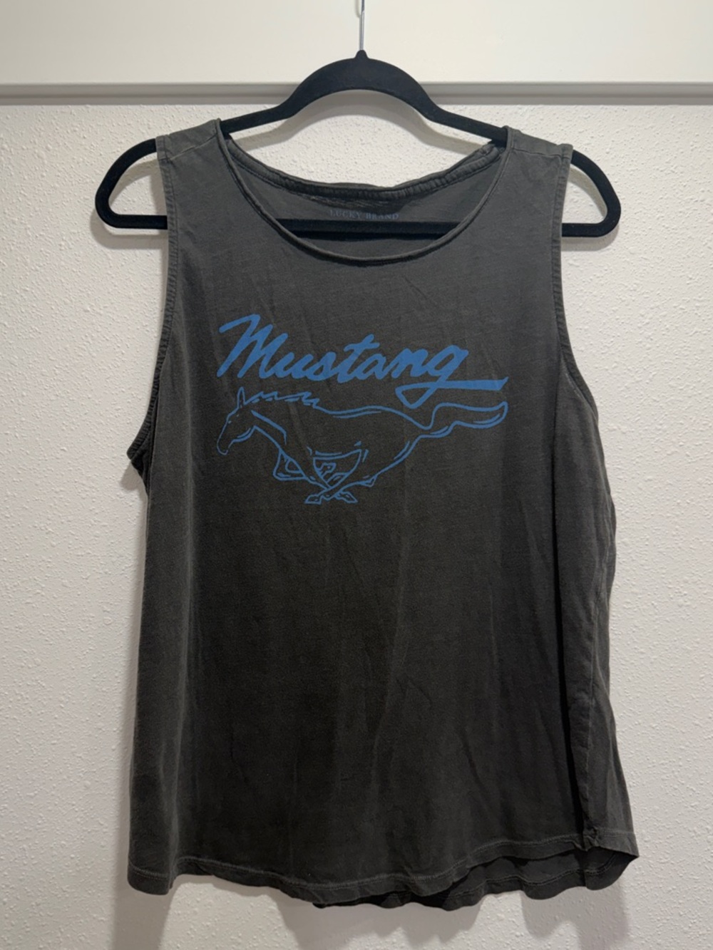 Lucky Brand Black Tank Top with Blue Mustang Graphic